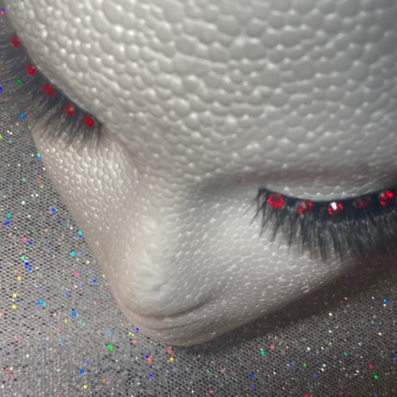 Fake Eyelashes Vampire Party Red Bling Rhinestone Vampy Goth Emo Egirl Falsies - Picture 6 of 13